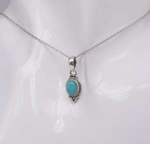 Blue Turquoise Sterling Silver Pendant Necklace Handmade Oval Gemstone Natural Stone Jewelry Gift For Women - Product Image 2