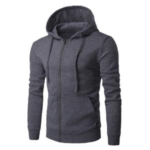 Automne hommes 100% coton sweat à capuche à manches longues et fermeture éclair couleur unie avec sérigraphie - Product Image 4