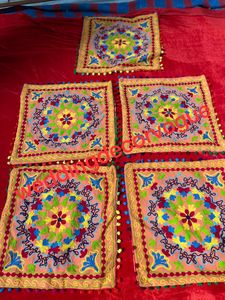 Housse de coussin brodée indienne en coton, housse de coussin décorative pour mariage, fête, décoration de la maison, ensemble de housses de coussin carrées - Product Image 3