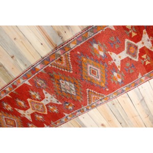 2.9x12.6 ft Turkish Rug, Vintage <b>Runner</b> Rug, <b>Red</b> Orange Geometric Wool Rug - Product Image 2