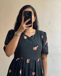 Designer Women's Black Cotton Embroidered Maxi Gown Wedding and Party Wear with Long Style for Girls - Product Image 4