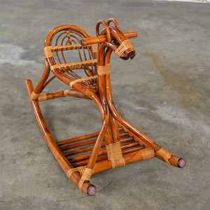 Corsa a dondolo in rattan <span class=keywords><strong>Vintage</strong></span> su animali giocattolo per bambini Baby rocker resistente sicuro in rattan cavallo a dondolo - Product Image 3