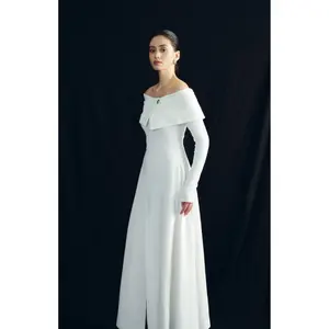 VESTIDO LYNNE de manga larga en blanco y negro al mejor precio con mezcla de algodón hecha a mano con cuentas, vestido de mujer de tela de Jersey de Vietnam - Product Image 1
