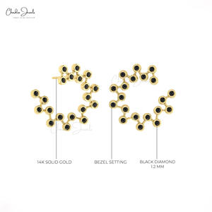 Diseño de joyería única Diamante negro Push Back Studs 14K Oro sólido Corte redondo 0,3 CTW Pendientes de constelación de diamantes al por mayor - Product Image 5