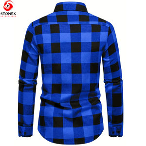 Chemise hawaïenne en flanelle classique de bonne qualité pour hommes, manches longues, à carreaux, avec col montant, boutonnée, chemises en flanelle - Product Image 2