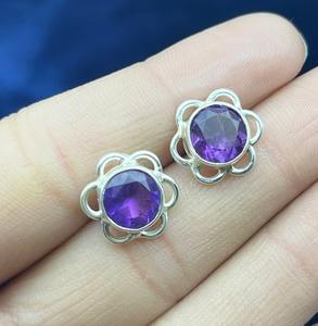 925 Sterling Silver Bohemian Style <b>Stud</b> <b>Earrings</b> Handmade Natural <b>Amethyst</b> for Engagement Anniversary Any Special Gift for Women - Product Image 2