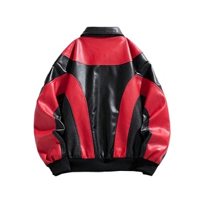 Nouvelle arrivée, veste bomber en cuir rouge et noir pour homme, style vintage, col rabattu, fermeture éclair, couleur personnalisée, respectueuse de l'environnement - Product Image 3
