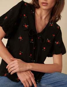 Tops de media manga bordados a mano, blusas ucranianas, Túnica de talla grande para mujer, elegante 100% de algodón con cuello en V, fruncido - Product Image 3