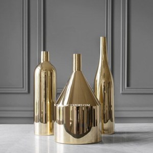 Florero grande de metal brillante dorado para interiores para decoración del hogar boda Decoración habitación esquina jarrón de metal alto de proveedor indio - Product Image 3