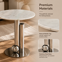 Table d'appoint ronde moderne et écologique avec plateau en marbre et base en acier inoxydable pour le salon, meubles de maison