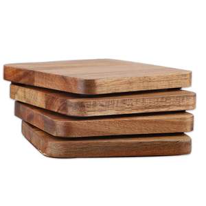 Sustainable Classic Wooden <b>Drink</b> <b>Coasters</b> Set Natural Wood Square Durable Non-Slip Eco-Friendly Home Use - Product Image 3