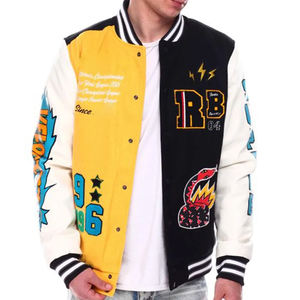 Nueva venta al por mayor personalizada hombres Chenille bordado cuero mangas chaqueta de talla grande béisbol bombardero Varsity Letterman estilo - Product Image 1