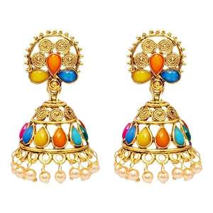 Kriaa piedra austriaca Kundan Navrang Jhumki pendientes de perlas 1309807 - Product Image 1