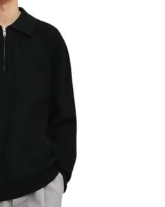 <b>Men</b> Black Polo Collar Half Zipper Winter Sweater Soft Warm Knit Pullover Stylish Casual Long Sleeve Comfortable Fashion Wear - Product Image 3