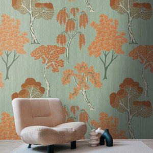Fabriqué en Allemagne Photo Papier Peint Mural Arbres Orange Vert Non Tissé Vinyle Premium Mural Floral Grand Format-1,59x2,80 m - Product Image 1