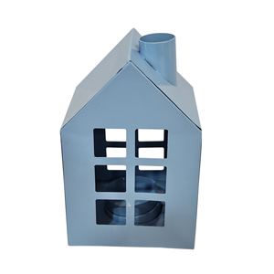 Metal House Shape Candle Lantern Blue Decorative <b>Tealight</b> <b>Holder</b> for Home Tabletop Ambient Lighting - Product Image 3
