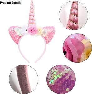 عصابة رأس على شكل زهرة يونيكورن لطيفة للفتيات إكسسوارات شعر للأطفال لحفلة عيد ميلاد يونيكورن - Product Image 3