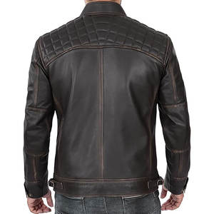 Vestes en cuir de motard à fermeture éclair en gros, OEM, nouvelle veste en cuir décontractée, coupe-vent, veste en cuir personnalisée en peau de mouton à fermeture éclair pour hommes - Product Image 5