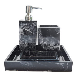 Accesorios de baño Juego de resina negra para organizar y utilidad Juego de baño de 4 piezas Bandeja de toalla Jabón/Plato Dispensador de soporte líquido - Product Image 1