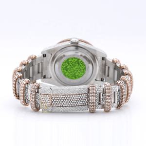 Nouvelle collection, montre personnalisée en acier inoxydable avec cadran romain, date automatique, deux tons, sertie de diamants en moissanite VVS glacés, serpent - Product Image 3