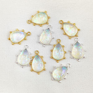 Colgante de bisel de pera de ópalo de fuego ópalo etíope 12x9mm cabujón de pera corte 925 plata esterlina oro Vermeil bisel conjunto colgante encantos - Product Image 6