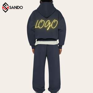 Ensemble de jogging en coton biologique pour hommes logo personnalisé fournisseur OEM en gros sweat-shirt deux pièces surdimensionné pour tenue décontractée saison d'hiver - Product Image 4