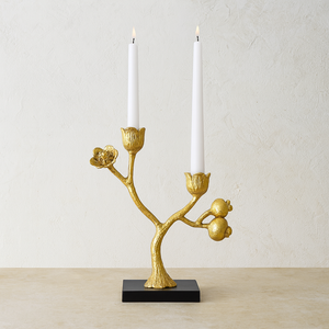 Bougeoir en forme de branche d'arbre doré avec motif d'oiseaux blancs et de fruits Candélabre en métal pour dîner de fête élégant et mariage de luxe - Product Image 5