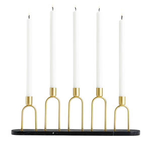 Bougeoir en métal doré avec base en marbre Centres de table de mariage Base en bois Candélabre Décor Pot à bougie unique - Product Image 1