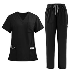 Uniforme médico Srubs de Color negro con logotipo personalizado, traje con cuello en V, conjunto de enfermería sólido, Tops, uniforme médico de enfermera para mujer, traje médico - Product Image 1