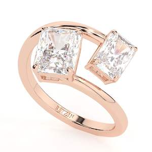 Anillo de Boda con Dos Diamantes Cultivados en Laboratorio, Corte Radiante, Certificado IGI - Product Image 1