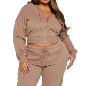 Ensembles de survêtement femmes 2 pièces ensemble Logo personnalisé poids lourd polaire surdimensionné sweats à capuche zippés pantalons de survêtement fermeture éclair survêtement 2026 - Product Image 3