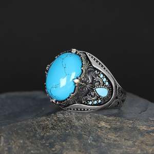 Anillo Azuris de Alta Calidad Estilo Otomano en Plata de Ley 925 para Hombre con Piedra Natural, Joyería Fina, Fabricación Turca VALKH1833 - Product Image 2