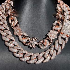 Plata de ley totalmente corte helado sólido chapado en oro rosa VVS Moissanite Unisex Hip Hop cadena de eslabones cubanos collares de moda - Product Image 2