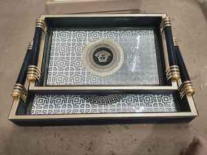 Bandeja de servicio de cuero de madera impresa de un solo nivel para vajilla para comedor decoración del hogar hoteles sala de estar mejora alimentos bebidas - Product Image 1