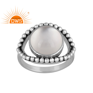 แหวนเพชรธรรมชาติแบบคู่สำหรับแม่ของไข่มุกดีไซน์เป็นวงแหวนเงินออกซิไดซ์ - Product Image 1