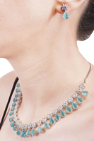 925 argent Sterling plaqué aigue-marine pierre ensembles de bijoux cz diamant bijoux de mode femmes collier et boucles d'oreilles