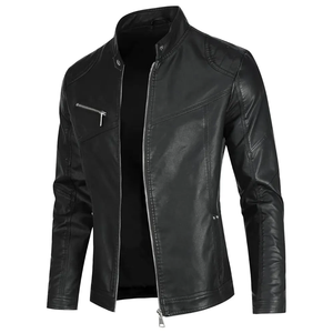 Veste de motard en cuir véritable noir pour homme, col rabattu, fermeture à boutons, coupe classique, style moto, vêtement d'automne - Product Image 6