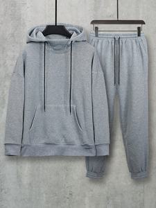 <b>Men's</b> Casual Daily Wear Solid Color Hooded Sweatshirt Sweatpants Set Custom Printed Breathable Lightweight Plus Size Winter - Product Image 4