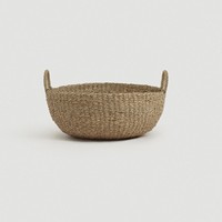 Nieuwe aanwinst: handgemaakte rieten opbergmanden van zeegras, brede ronde vorm met handvatten, voor groothandel, thuisgebruik en goedkope bulk aankoop.
