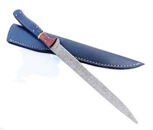 Couteau de pêche personnalisé fait main Jexmoo, lame en acier Damas, couteau à fileter avec étui en cuir, cadeau pour pêcheur - Product Image 3