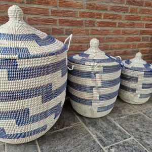 Cesta de Paja al por Mayor, Cesta de Almacenamiento Hecha a Mano de Ratán Natural, Cesta de Pasto Marino con Asa - Product Image 1