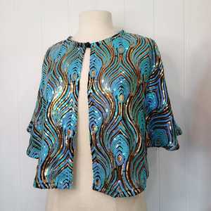 Capa burlesca azul cielo con hebras de cuentas lentejuelas hermosa silueta recta sujeta el cuello envoltura festiva para ocasiones de Club - Product Image 1