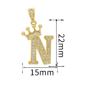 A-Z Letter Crown Charms Zircon Initial Alphabet Brass Cubic Zirconia Diy Letter Pendants For Necklace Hip Hop Women Man Jewelry