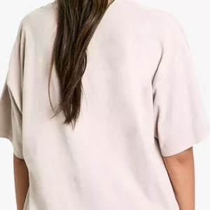 Verano peso pesado peinado algodón cuello redondo gota hombro personalizado diseño de diamantes de imitación Casual liso gran Camiseta para mujer conjunto Casual - Product Image 6