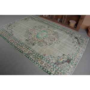 Alfombra turca Vintage de 5x8x4 pulgadas, tejido plano de lana de retazos verde y azul para decoración de sala de estar con respaldo de látex - Product Image 3