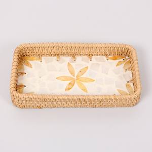 Plateau de service rectangulaire en nacre et rotin, motif floral, vente en gros pour l'hôtellerie, le stockage, les aliments et les boissons - Product Image 6