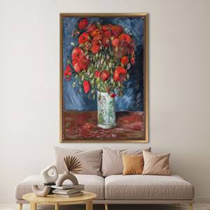 Toile imprimée avec l'image célèbre des coquelicots de Van Gogh - Décoration murale florale rouge, encadrée de doré - Product Image 1