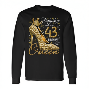 Camiseta de manga larga con tema de Reina: Tacones altos que marcan el inicio de mi 43.º cumpleaños - Product Image 2