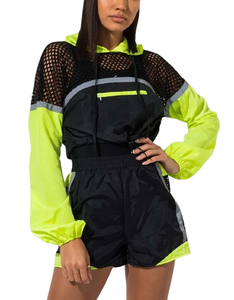 Ensemble coupe-vent de meilleure qualité avec design en purée Ensemble short coupe-vent pour femme Color Block 100% Ensemble coupe-vent en polyester - Product Image 4