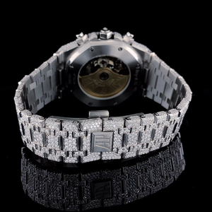 นาฬิกาข้อมือหรูหรา ขนาด 41 มม. ดีไซน์การ์ตูนโบราณ ตัวเรือนสแตนเลสสีเงิน ประดับเพชร VVS มอยส์ซาไนต์ คุณภาพพรีเมียม ระดับไฮเอนด์ พร้อมหน้าปัดแบบฝังเพชรเต็มหน้าปัด - Product Image 4